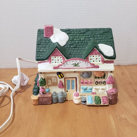 Dickensville Collectables Noma Porcelain Lighted House Brown Sons Shop - Picture 1 of 9